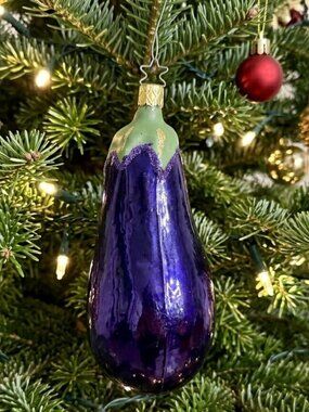 Vintage Old World Christmas Glass Eggplant Ornament Purple